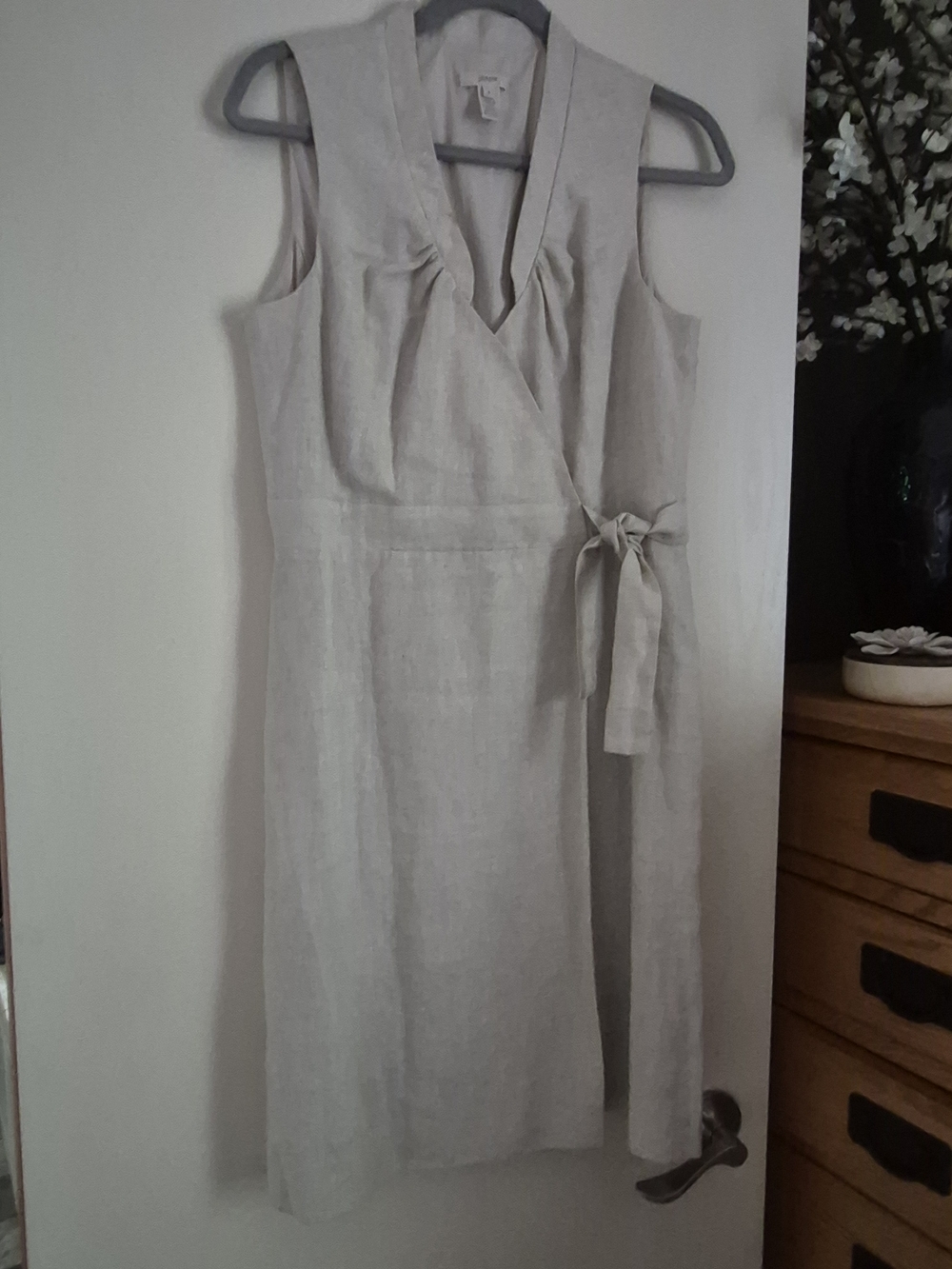 J. Crew Sleeveless Wrap Linen Dress in Light Beige